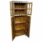 Tall Painted Wood Double Cabinet with Glass Window and Colorful Slat Doors