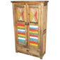 Tall Rustic Wood Cabinet with Colorful Slat Doors