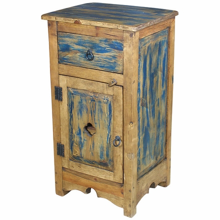 Tall Santa Fe Painted Wood Nightstand - Blue