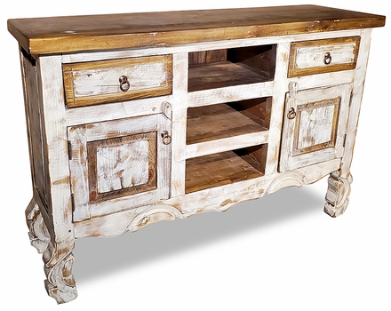 Tall White Patina Yugo Buffet with Natural Top