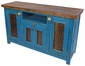 Teal Painted Wood Entertainment Console with 4 Doors