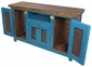Teal Painted Wood Entertainment Console with 4 Doors