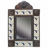 Texas Longhorn Tile and Aged Tin Mirror - Red-White-Blue
