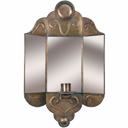 Tin 3-D Mirror Wall Candle Sconce