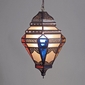 Tin Moroccan Pendant Light with Frosted and Multi-Colored Glass