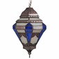 Tin Spanish Colonial Pendant Light with Frosted and Blue Glass