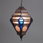 Tin Spanish Colonial Pendant Light with Frosted and Blue Glass