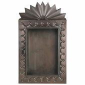 Sunburst Mexican Tin Shadow Box - Hinged Glass Door