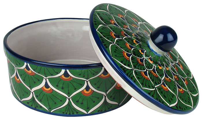Tortilla Warmer with Lid - Peacock Pattern