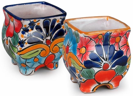 Traditional Talavera Mini Square Seed Pots - Set of 2