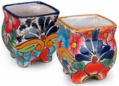 Traditional Talavera Mini Square Seed Pots - Set of 2