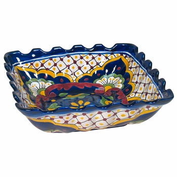 Traditional Talavera Square Scalloped Bowl