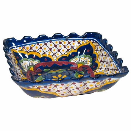 Traditional Talavera Square Scalloped Bowl