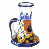Traditional Talavera Tall Chamberstick Candle Holder