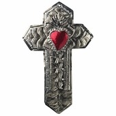 Tri-Level Mexican Tin Cross with Flaming Heart