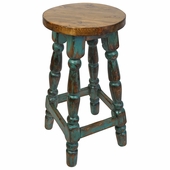Turned Leg Rustic Painted Wood Bar Stool - Green