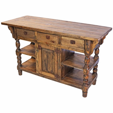 Turned Leg Rustic Wood Kitchen Island with Drawers