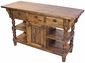 Turned Leg Rustic Wood Kitchen Island with Drawers