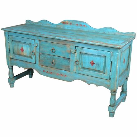 Turquoise Blue Santa Fe Style Buffet with Back Splash