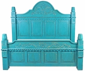 Turquoise Carved Painted Wood Bed