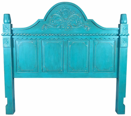 Turquoise Carved Painted Wood Headboard