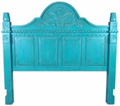 Turquoise Carved Painted Wood Headboard