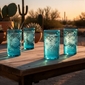 Turquoise Etched Floral Mexican Highball Glass - Set of 4