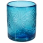 Turquoise Etched Floral Mexican Rocks Glass - Set of 4