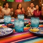 Turquoise Etched Floral Mexican Rocks Glass - Set of 4