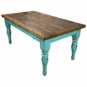 Turquoise Mexican Colonial Dining Table - 72" - Painted Wood