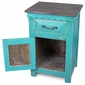 Turquoise Mexican Painted Wood Nightstand - 1 Door, 1 Drawer