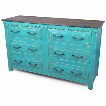 Turquoise Painted Wood 6-Drawer Dresser
