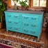 Turquoise Painted Wood 6-Drawer Dresser