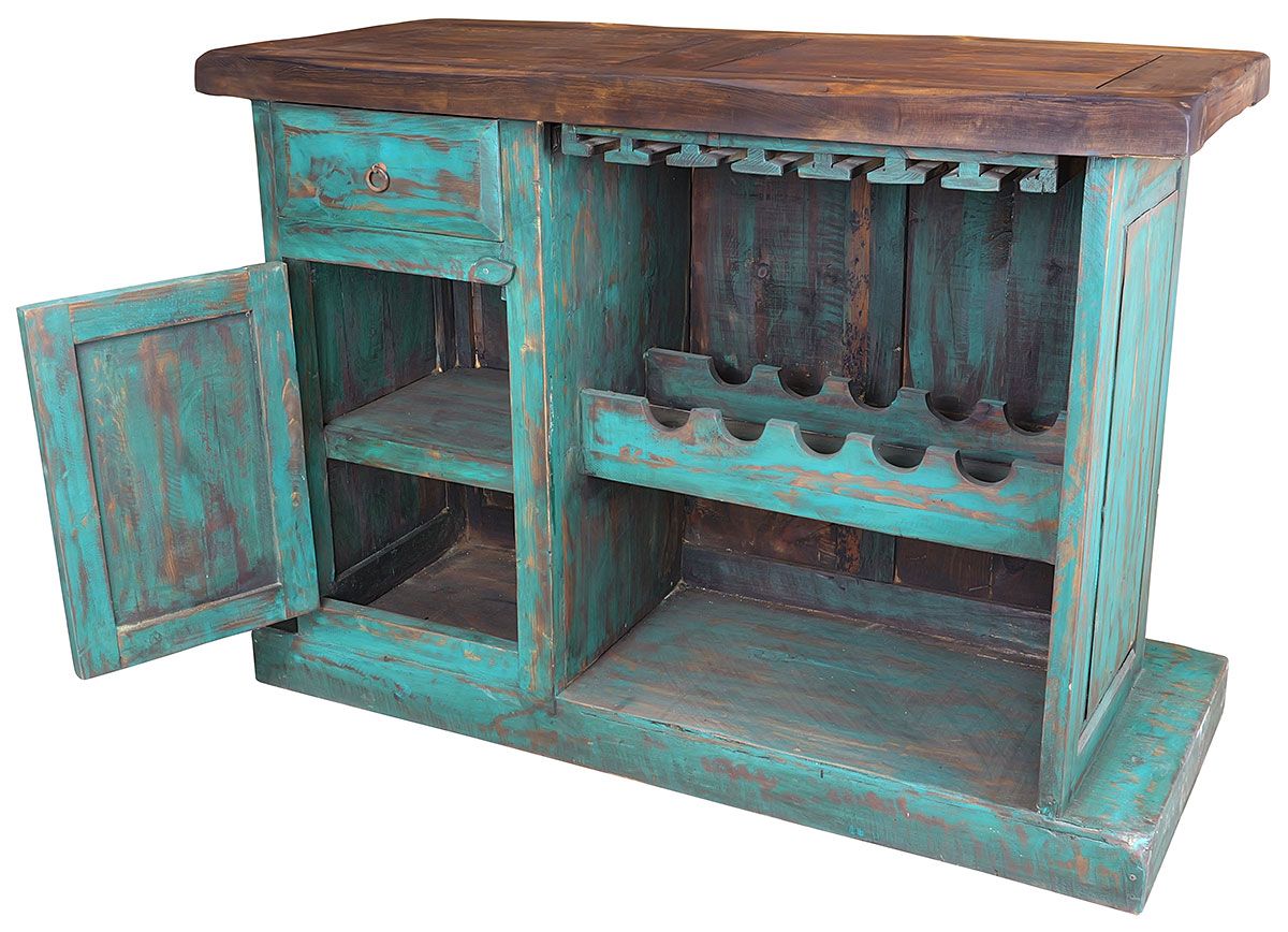 Turquoise Painted Wood Bar