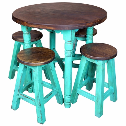 Turquoise Painted Wood Bistro Table & Stools Set