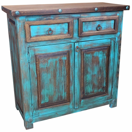 Turquoise Painted Wood Buffet - 2 Doors & 2 Drawers