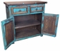 Turquoise Painted Wood Buffet - 2 Doors & 2 Drawers