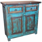 Turquoise Painted Wood Buffet - 2 Doors & 2 Drawers