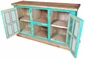 Turquoise Painted Wood Buffet with Glass Doors and Natural Top