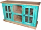 Turquoise Painted Wood Buffet with Glass Doors and Natural Top