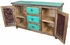 Turquoise Painted Wood Buffet with Iron Panel Doors - 2 Doors & 3 Drawers