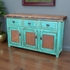 Turquoise Painted Wood Buffet with Iron Panel Doors - 3 Doors & 3 Drawers