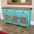 Turquoise Painted Wood Buffet with Iron Panel Doors - 3 Doors & 3 Drawers