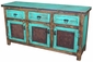 Turquoise Painted Wood Buffet with Iron Panel Doors
