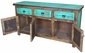 Turquoise Painted Wood Buffet with Iron Panel Doors