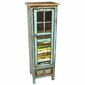Turquoise Painted Wood Cabinet with Glass Window & Multi-Color Slat
