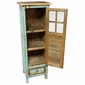 Turquoise Painted Wood Cabinet with Glass Window & Multi-Color Slat