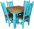 Turquoise Painted Wood Dining Table & Chairs Set