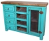 Turquoise Painted Wood Media Console with Iron Mesh Door