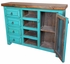 Turquoise Painted Wood Media Console with Iron Mesh Door